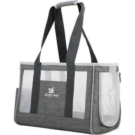 Cat Carrier Bag, Breathable Foldable Dog Carrier Bag with Comfortable Thickened Cushion for Travel by Train, Car, Restaurant, Airplane, Gray Oxford Cloth Size S (39 x 17 x 27cm) (1/5)