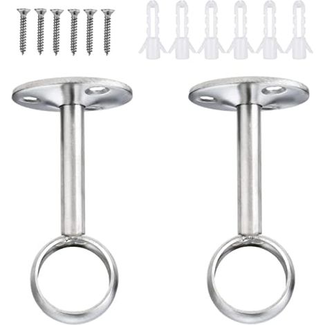Ø16 mm Supports de Tringle en Acier Inoxydable, Lot de 2 Supports Muraux pour Rideau ou Penderie, Fixation Robuste avec Vis et Chevilles, pour Salle de Bain, Cuisine, Armoire