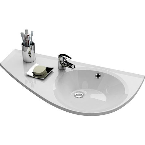 Avocado Comfort Waschtisch 85x45cm, asymmetrischer platzsparender Stil Linksausrichtung mit Bohrung und Überlauf (XJ1L1100000)