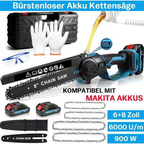 Mini Tronçonneuse / Tronçonneuse électrique Portable, 8 / 6 Pouces 28000RPM 900W 2x 2.0Ah Batteries, Moteur Brushless, 4 Chaînes, Tronçonneuse à batterie pour Jardinage, Elagueurs, Coupes à Bois (1/5)