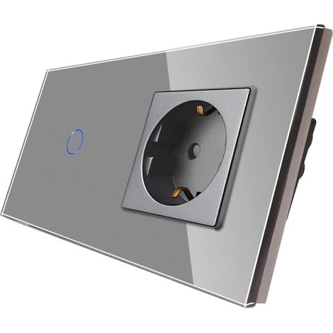 Socket avec interrupteur d'éclairage - avec panneau de verre tactile et LED d'état - Interrupteur 1 voies 1 pôle - Gris Interrupteur tactile et douille - l'échelle neutre n'est pas requise (1/5)