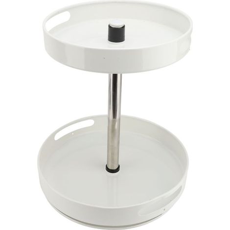 Organisateur d'épices à 2 niveaux, plateau rotatif à 360 degrés, plateau tournant à hauteur réglable, étagère de rangement pour assaisonnement de cuisine, condiments blanc (1/2)