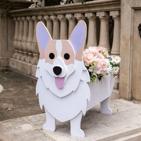 Pot de Fleur de Chien Mignon, Bac à Plantes Forme d'animal PVC, Jardiniere Exterieur Grande Taille, Pot de Fleurs Décoratif avec Canaux de Drainage, Conteneurs de Jardinage (Corgi) (1/5)