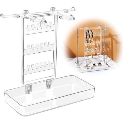 Porte Collier,Presentoir Collier,Arbre a Bijoux Femme,Porte Boucle D'oreille en Acrylique avec Plateau,Rangement Boucle D'oreille,Range Bijoux Femme pour Bagues,Boucles,Bracelets,Montres (1/5)