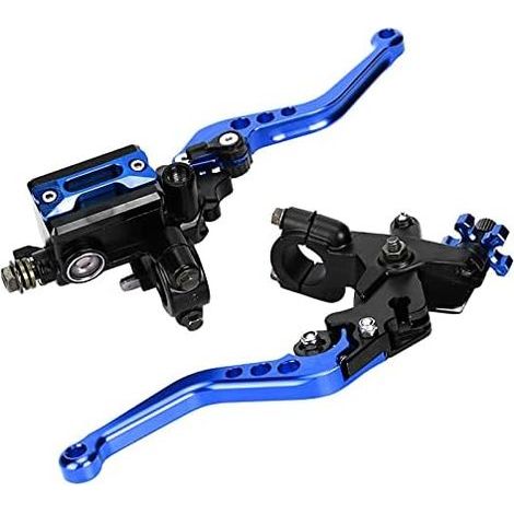 Universal 7/8in Motorcycle Brake Clutch Levers, Hydraulically Adjustable Brake Top Pump Clutch Lever Handle Set (Blue) (1/5)