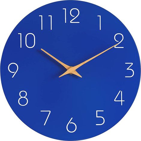 Reloj de pared de cuarzo de 25 cm, azul, sin tictac, moderno, grande, a pilas, fácil de leer, para dormitorio, hogar, cocina, oficina y sala de estar. (1/4)