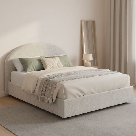 Talamo Italia - Letto piazza e mezza Akis, Letto contenitore con rivestimento in tessuto, 100% Made in Italy, Apertura frontale, adatto per materasso Cm 120x190, Bianco (1/5)