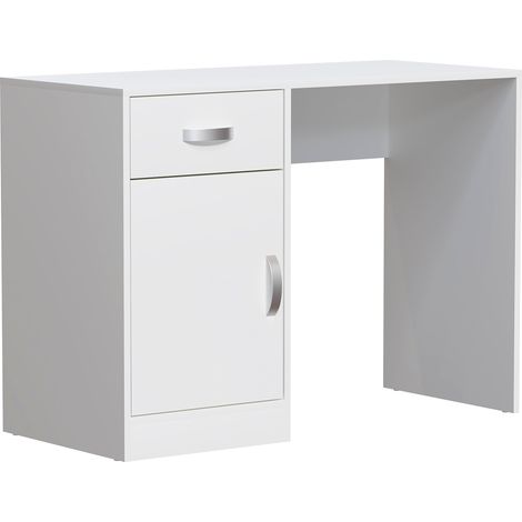 Hudson Bureau Informatique avec 1 Tiroir et 1 Porte Meuble de Rangement Table PC, Blanc (1/5)