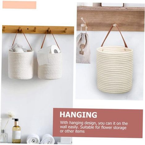 Available in 2 colors: white. Material: cotton rope. 2 wall baskets, wicker storage baskets, hanging cotton fabric baskets.