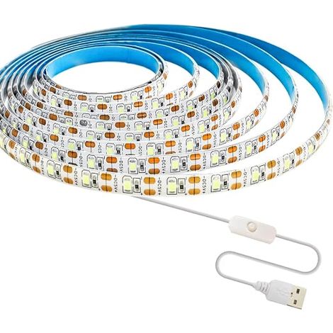 LED Strip 5V USB White 6000K 3M LED Strip 2835 IP65 Waterproof 180 LEDs Plug and Use LED Strip Light with Switch for Bedroom, Kitchen Decoration (1/5)