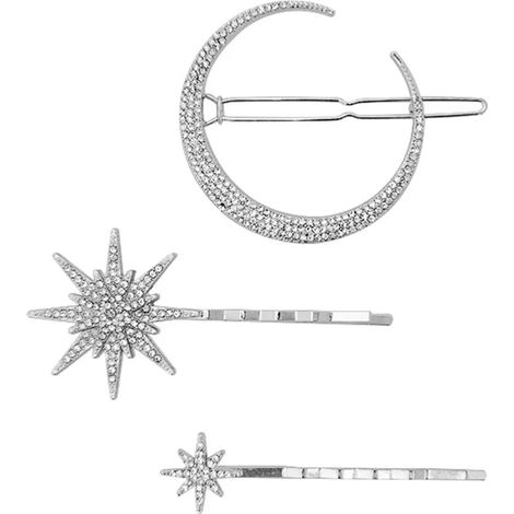 Lot de 3 pinces à strass en forme de lune, flocon de neige et étoile, couleur argent, pour mariage ou fête. (1/5)