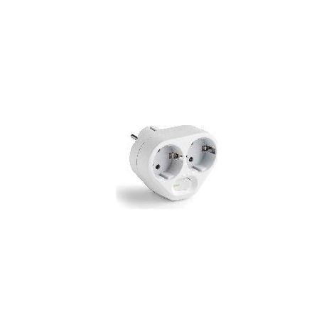 Adaptador 2 tomas 2p+t schuko con interruptor ip20 blanco, blister