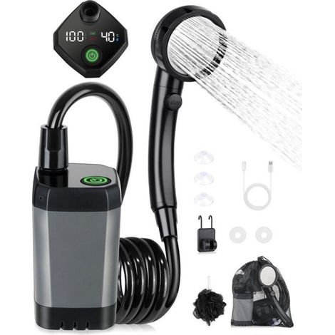 Douche portable électrique rechargeable – 6000mAh – 4 modes de douche – Imperméable – Afficheur intelligent – Pour camping (1/5)