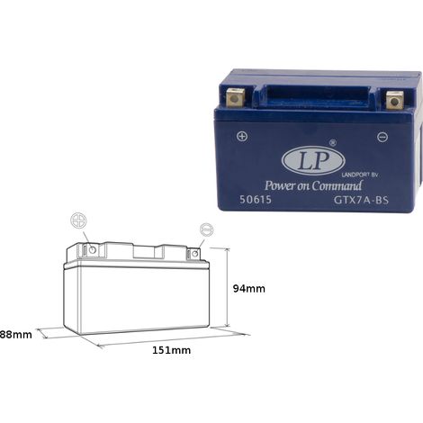 Batteria al gel Landport 12V 7Ah senza manutenzione 151x88x94 GTX7A-4