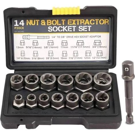 Kit 14 Pièces Extracteur de Boulons Cassés, Douilles Inversées pour Vis Anti-Vol et Écrous Abîmés, Outil de Réparation pour Voitures BBA et Mécanique Générale (1/5)