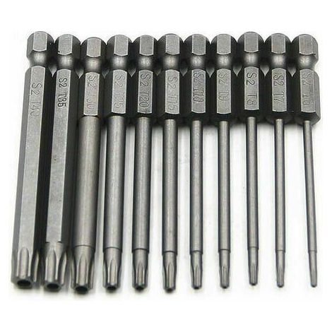 11 Embouts Longs Torx 1/4" T6-T40 100mm, Magnétiques pour Visseuse (1/5)