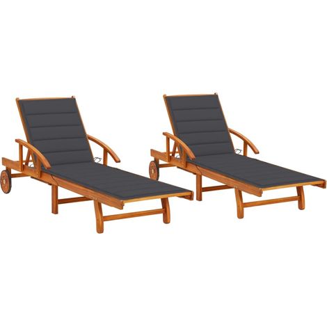 Sonnenliegen 2 Stk. mit Auflagen Massivholz Akazie