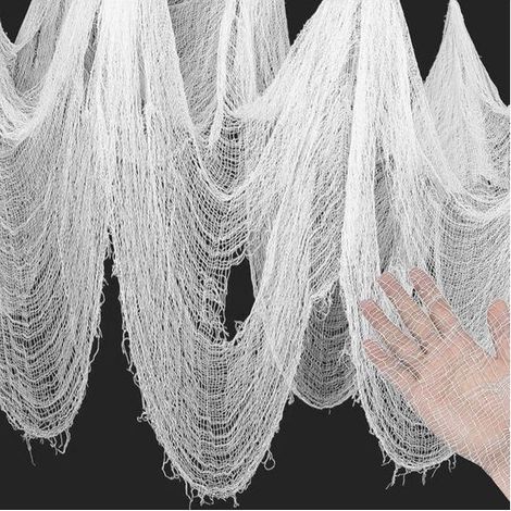 Tissu de décoration Halloween - 76 x 500 cm - Tissu blanc effrayant - Décoration gothique horreur - Intérieur et extérieur - Pour table, portes et rideaux (1/5)