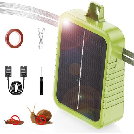 Anti-Slug Electric Fence Kit, Built-in 2.4Ah Lithium Battery and 2W Solar Panel, Protective Device with 12m Fence Strip and Anti-Slug Accessories, for Gardens Protection (1/5)