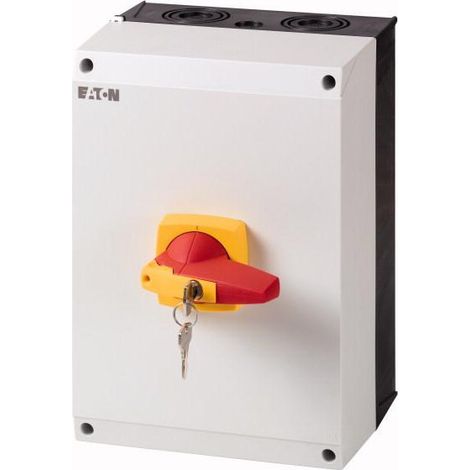 Inter. 4P monté sur coffret CI-K serrure cylindre poignée rouge/jaune 000172863 EATON DMM-125/4/I5/C-R