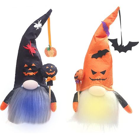 2 Stück Halloween-Gnome Plüschpuppe, gesichtslose Puppe mit Lichtern