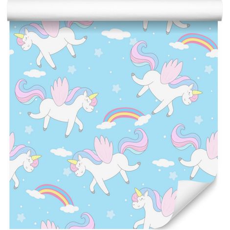 Carta da parati con simpatici unicorni e pegasi per soggiorno e camera da letto, 50x1000 cm. (1/5)