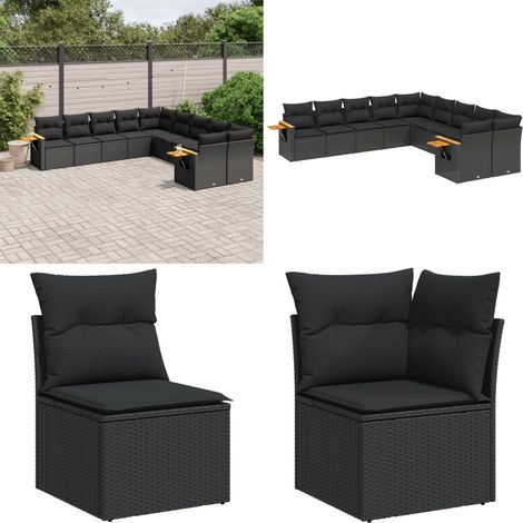 10-tlg. Garten-Sofagarnitur mit Kissen Schwarz Poly Rattan - Gartensofas - Outdoor Möbel - Gartenmöbelset - Lounge Set - Rattan Gartenmöbel - Home & Living (1/5)