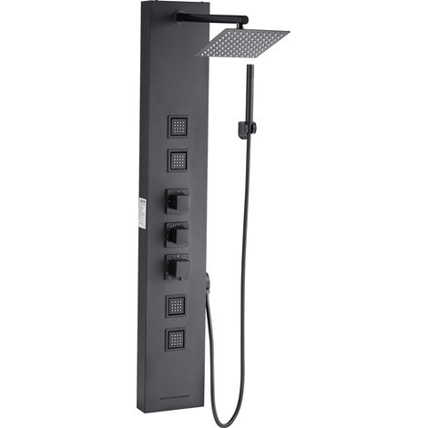 Colonne de douche en acier inoxydable brossé 124,5 cm avec pommeau pluie, 4 jets massants et douchette à main intégrée. (1/5)