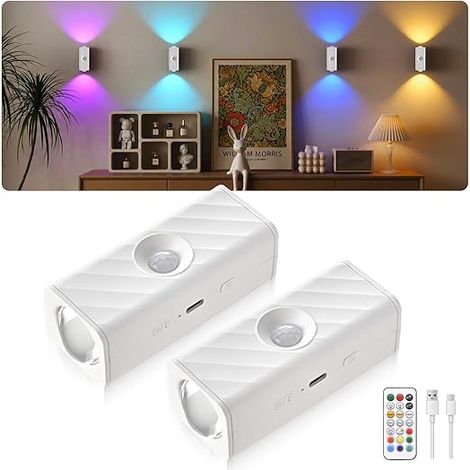 Indoor Wall Light Motion Sensor Wireless LED Night Light Remote Control RGBW LED Showcase Dimmable Timer Hallway Staircase Wardrobe Bedroom (1/5)