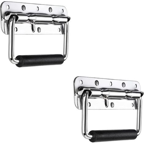 Lot de 2 Poignées Rabattables en Inox 304 – 140x40mm Poignée de Caisse à Ressort avec Manchon en Caoutchouc, Poignée de Transport Robuste pour Caisse à Outils, Flight Case et Coffre, Argent (1/5)