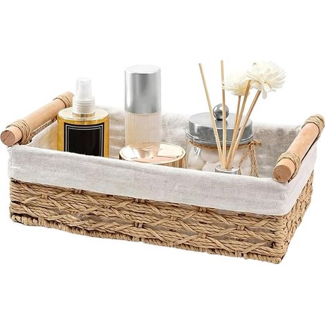 Paniers en osier pour un rangement esthétique, contenant avec poignées et doublures Chambre, salon, salle de bain, chambre d'enfant (1/5)