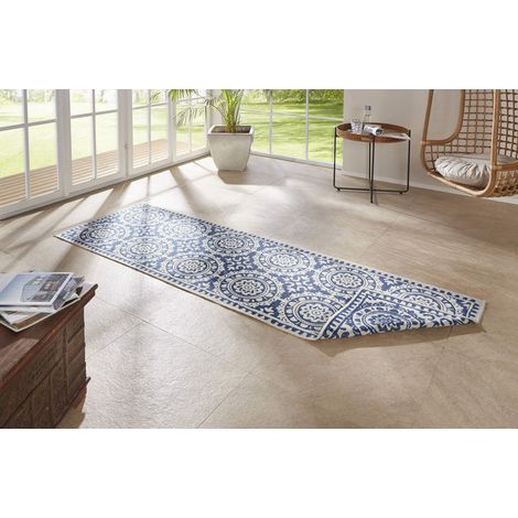 Tapis d'intérieur et d'extérieur - Motif jardin - 80 x 250 cm - Réversible - Résistant aux intempéries - Design oriental vintage - Pour balcon, terrasse, jardin, jardin d'hiver, salon (1/5)