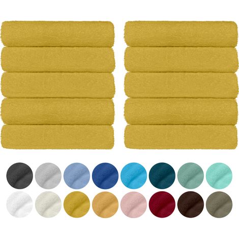 Set 10 Teli Asciugamani In Cotone Professionali 50 x 95 Cm Vari Colori Qualità Hotel 350Gr Salviette Tinta Unita Salvietta Spugna Albergo Oro