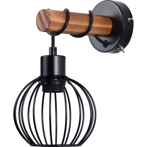 GBLY Tischlampe Wohnzimmer Vintage Tischleuchte Holz: Schwarz Nachttischlampe 1 flammig im Industrial Design aus Metall E27 Fassung Retro Nachttischleuchte für Schlafzimmer Hotel - ohne Leuchtmittel