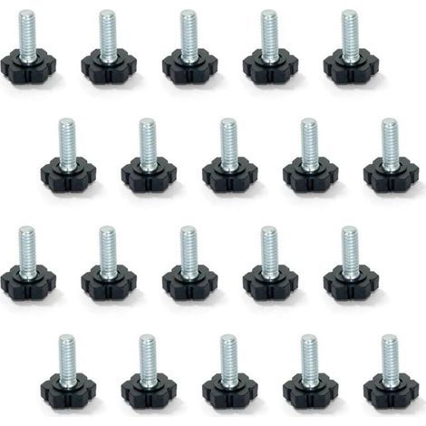 Furniture Leveling Feet – Pack of 20 – M6x30mm Threaded Rod – Black Plastic Hexagonal Base for Precise Adjustment (1/5)