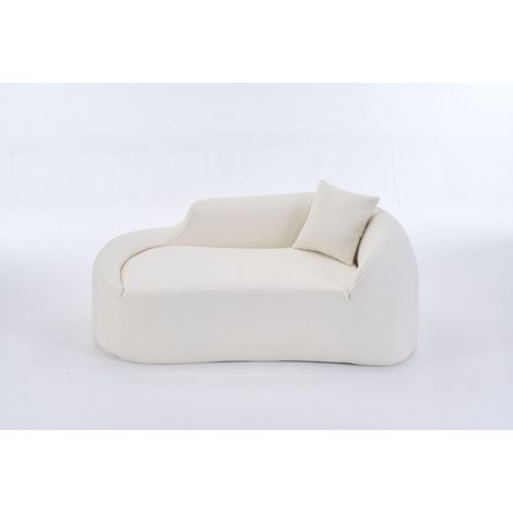 Divano chaise longue curvo in ciniglia, 2 posti, colore bianco crema, con cuscino (1/4)