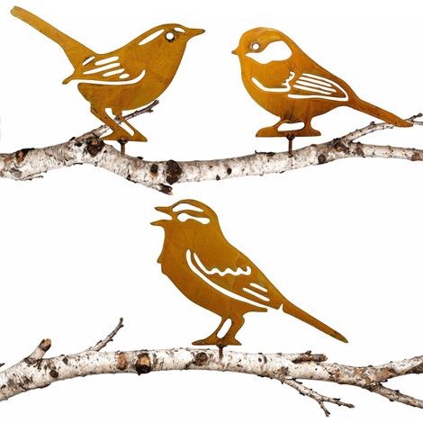 3 Stück rostige Metallvögel, Gartendekoration Vögel für Zaun, Baum, Ast, Gartentor, Dekoration das ganze Jahr über (Vogel 1)