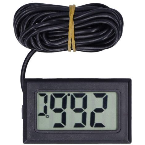 Thermomètre Numérique LCD NPT, Mini Moniteur Électronique de Température À Écran Lcd Filaire -50 À 110 °C, Instrument de Mesure Avec Sonde Externe, pour Réfrigérateur, Congélateur, Aquarium (Noir) (1/5)