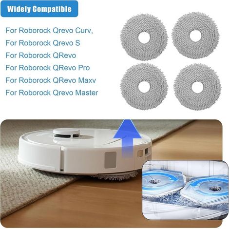 Set di 4 panni per mocio compatibili con gli aspirapolvere Roborock Qrevo Curv, Qrevo S, QRevo Pro, QRevo, QRevo Maxv e Qrevo Master. Parti di ricambio lavabili e riutilizzabili. (1/3)