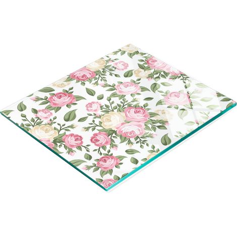 Planche de service de cuisine en verre trempé avec motif de roses 60x52 cm (1/5)