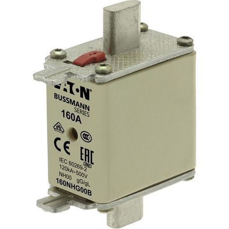 Eaton Elemento fusible, baja tensión, 160 A, AC 500 V, NH00, gL/gG, IEC, indicador doble, 160NHG00B