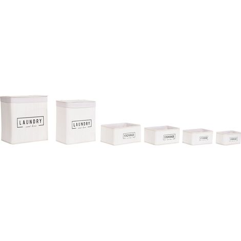 Cesta Ropa Set 6 Bambu Poliester 40X30X46 Blanco DC202348 (1/5)