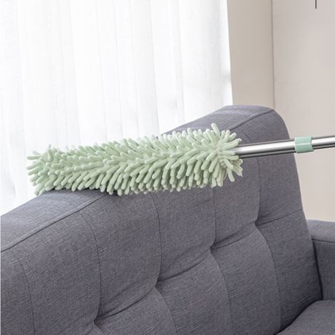 Plumeau de nettoyage, balai à poussière, brosse à poussière extensible et lavable pour la maison, plumeau de lit, balai de bureau, brosse vert clair. (1/5)