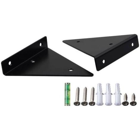 Lot de 2 supports invisibles de 17 cm, supports d'étagère carrés triangulaires, supports d'étagère invisibles en métal - Noir avec 8 vis (1/4)