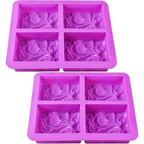 Lot de 2 moules à savon en silicone (cavités de 100 ml), 4 cavités, motif vagues vives fait main, pour savon au lait (1/5)