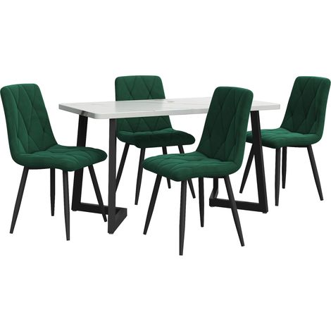 Set de mesa de comedor moderna 117x68 cm con 4 sillas de terciopelo verde (1/5)