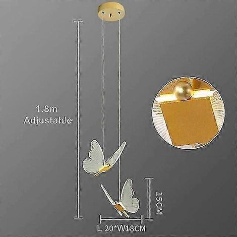 Applique murale LED papillon, lampe de chevet, éclairage intérieur pour chambre à coucher et salon, luminaire d'ambiance (suspension à 2 têtes, lumière naturelle) (1/4)
