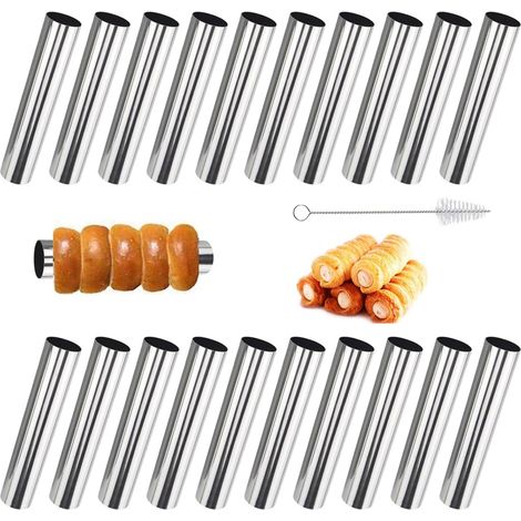 Cannoli Tube,Lot de 20 moules à crème en acier inoxydable anti-adhésif pour cannoli avec 1 pinceau, 12 x 2 cm pour pâtisserie, crêpes, cannolis, croissants (1/5)