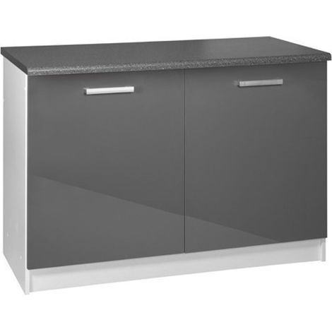 Tendencio – Meuble de cuisine bas 2 portes 120 cm – Laqué gris – Module extensible pour personnalisation – Pour espaces réduits