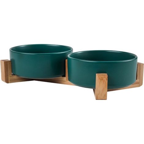 Lettiera rialzata in ceramica con supporto per cani di piccola taglia, completa di ciotole per cibo e acqua. Antiscivolo e a prova di perdite. (1/5)